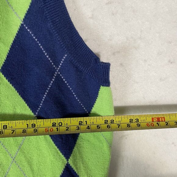 Vintage 90s Polo Ralph Lauren Men's XL Blue Green Argyle V-Neck Sweater Vest - Picture 3 of 5